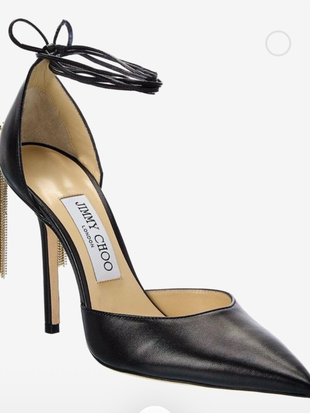 Jimmy Choo Black Leather Ankle-Tie Pointed-Toe Stiletto with Chain Tassel